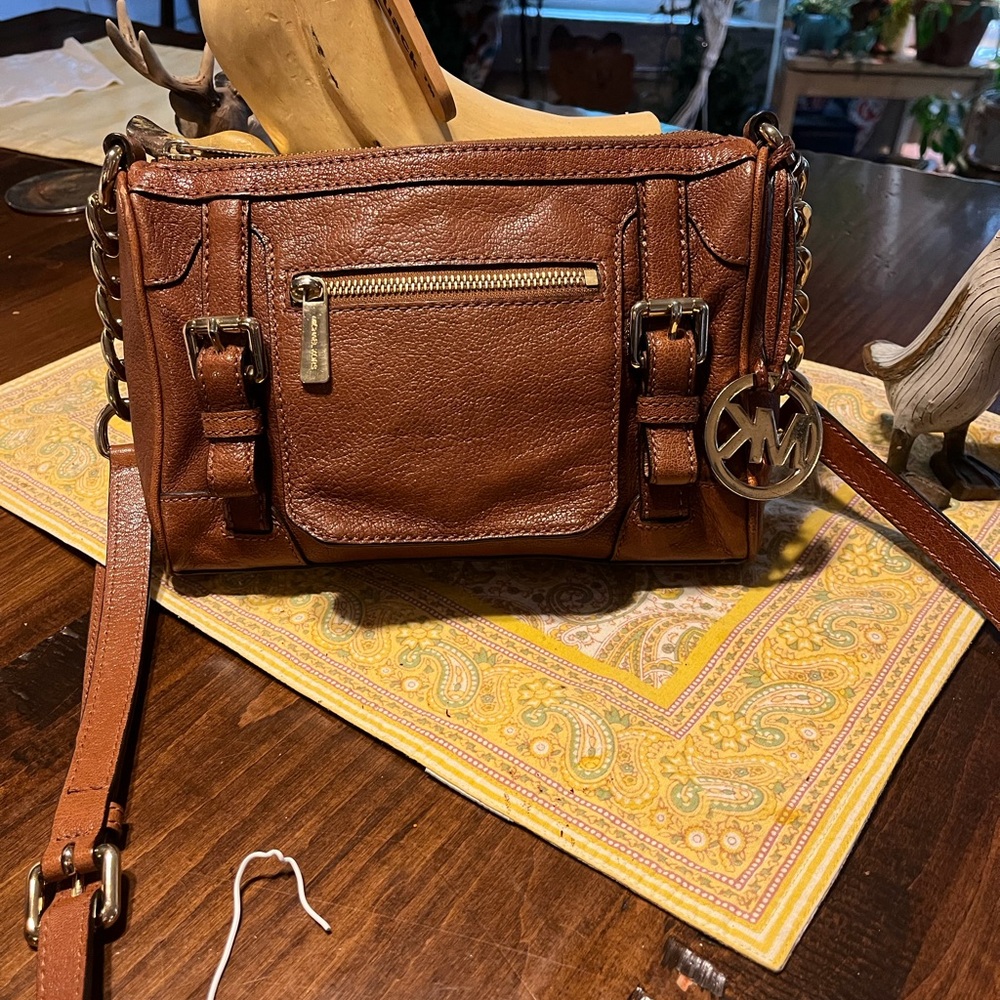 Michael Kors Brown Leather Crossbody with Gold Hardware